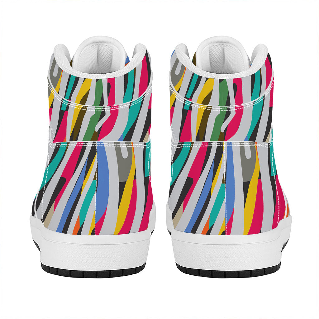 Colorful Zebra Pattern Print High Top Leather Sneakers