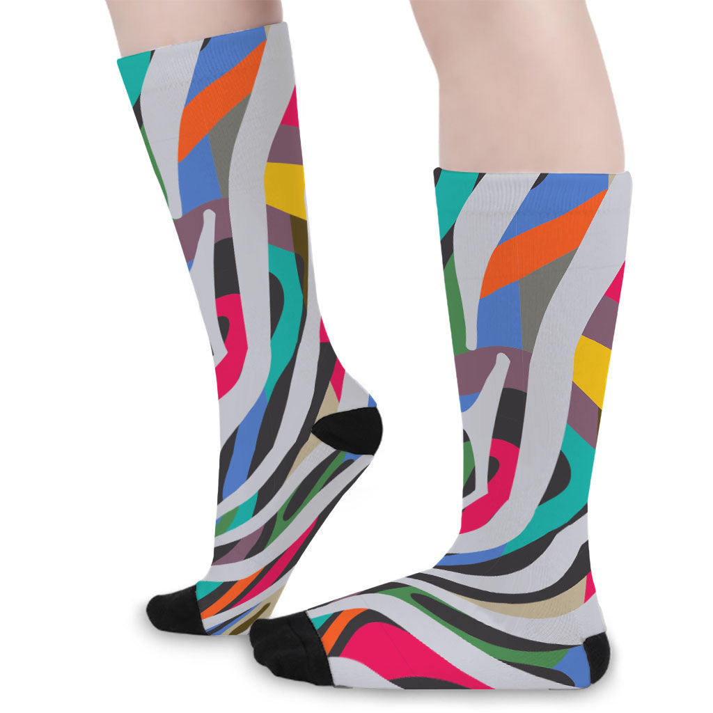 Colorful Zebra Pattern Print Long Socks