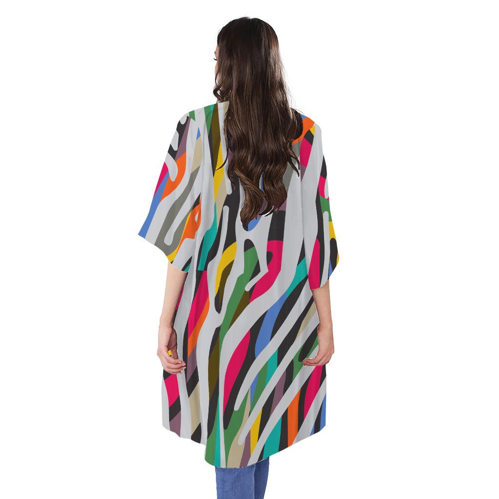 Colorful Zebra Pattern Print Open Front Beach Cover Up