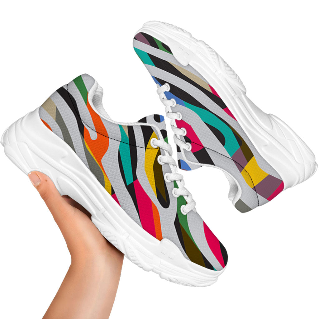 Colorful Zebra Pattern Print White Chunky Shoes
