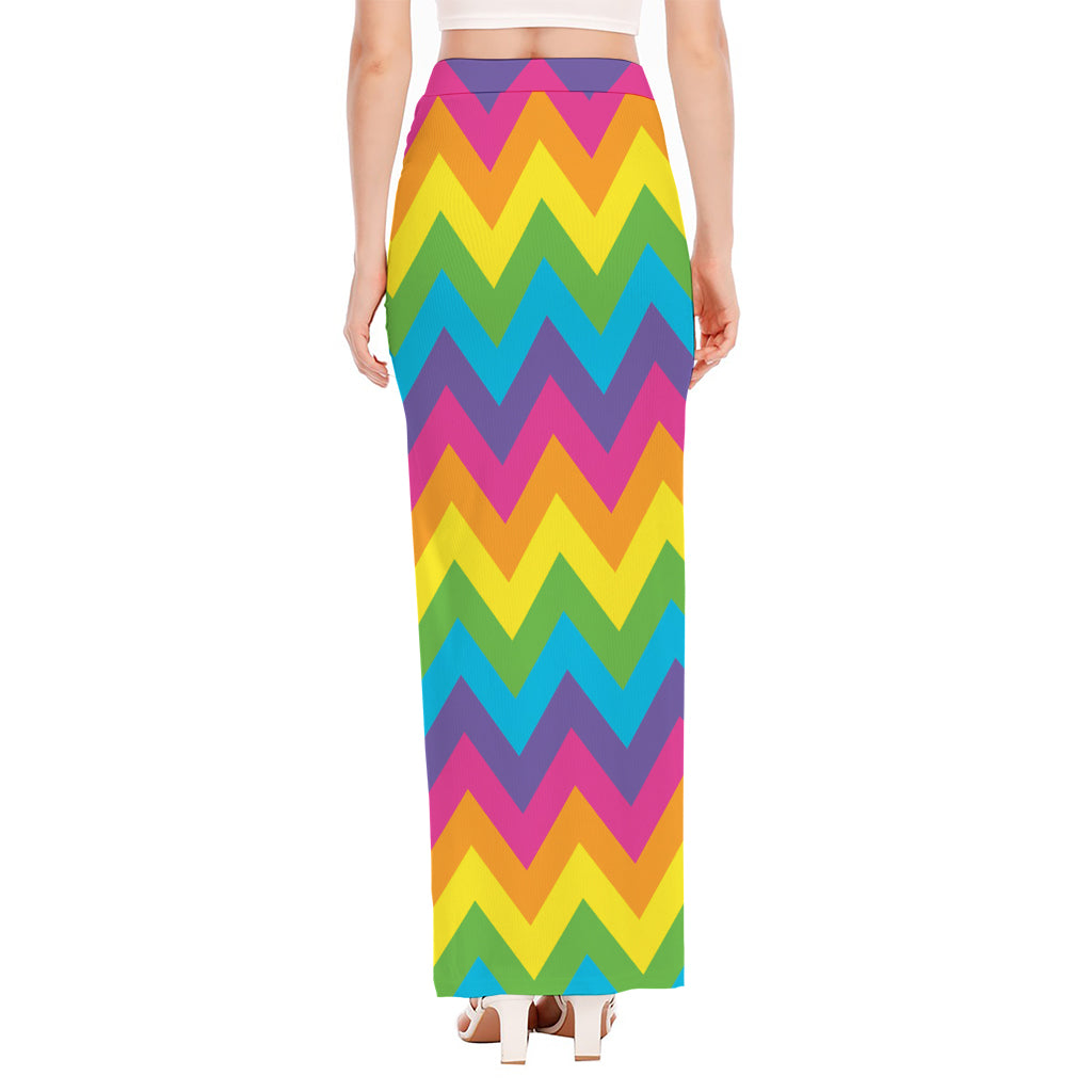 Colorful Zigzag Pattern Print High Slit Maxi Skirt