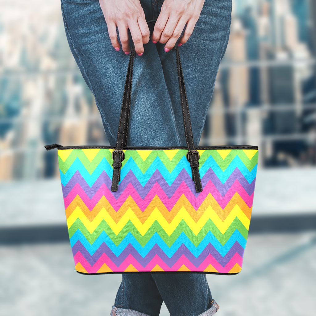 Colorful Zigzag Pattern Print Leather Tote Bag