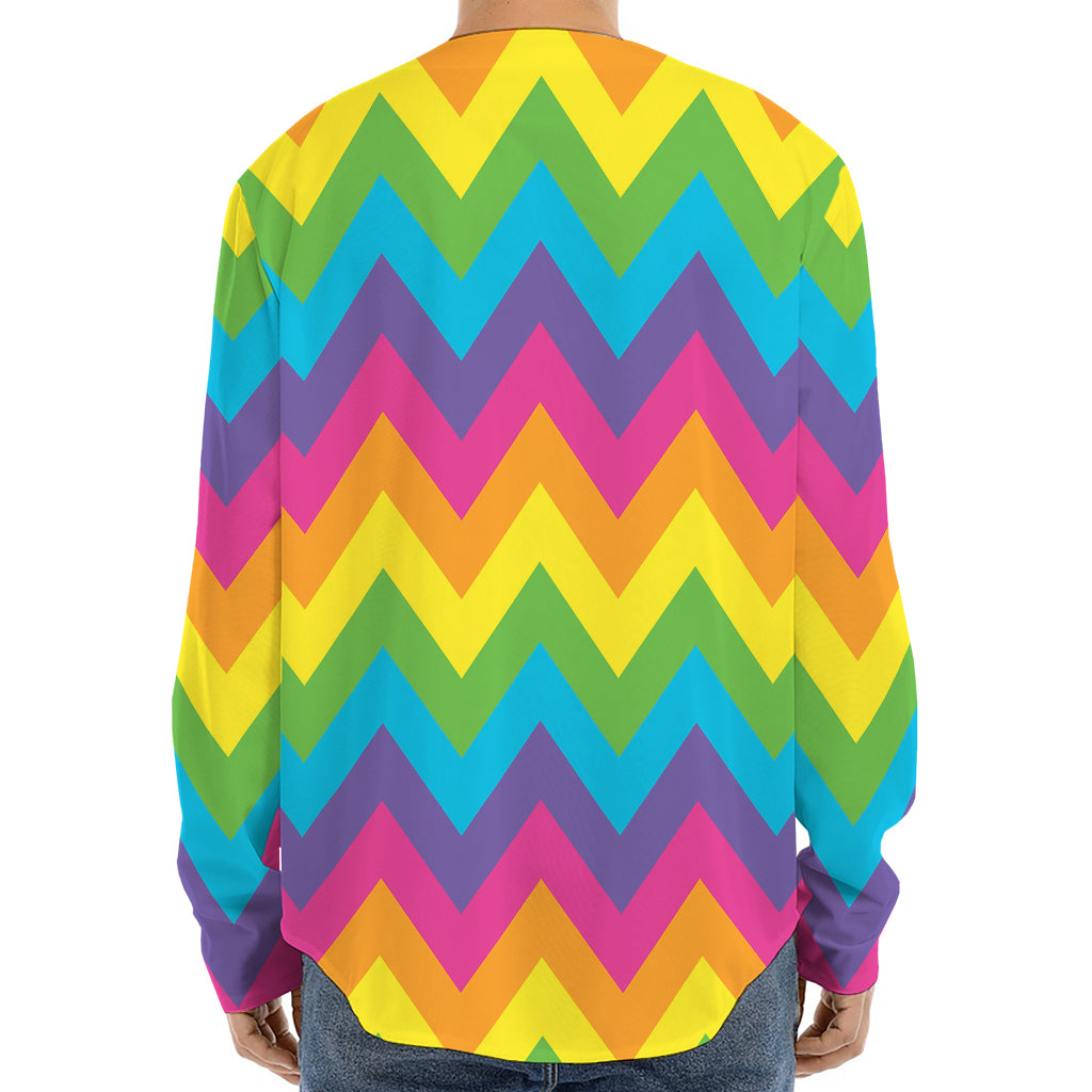 Colorful Zigzag Pattern Print Long Sleeve Baseball Jersey