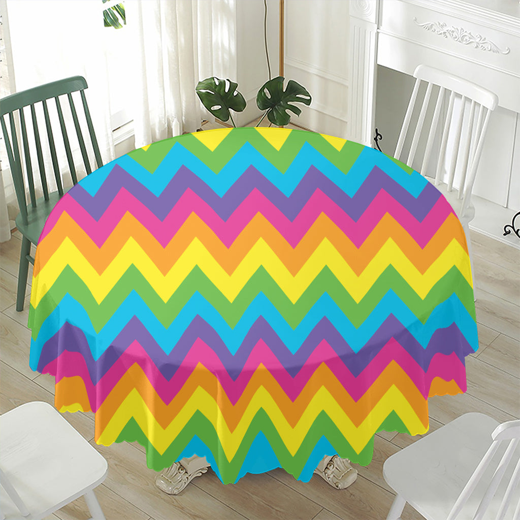 Colorful Zigzag Pattern Print Waterproof Round Tablecloth