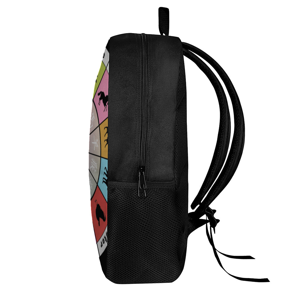 Colourful Chinese Zodiac Wheel Print 17 Inch Backpack