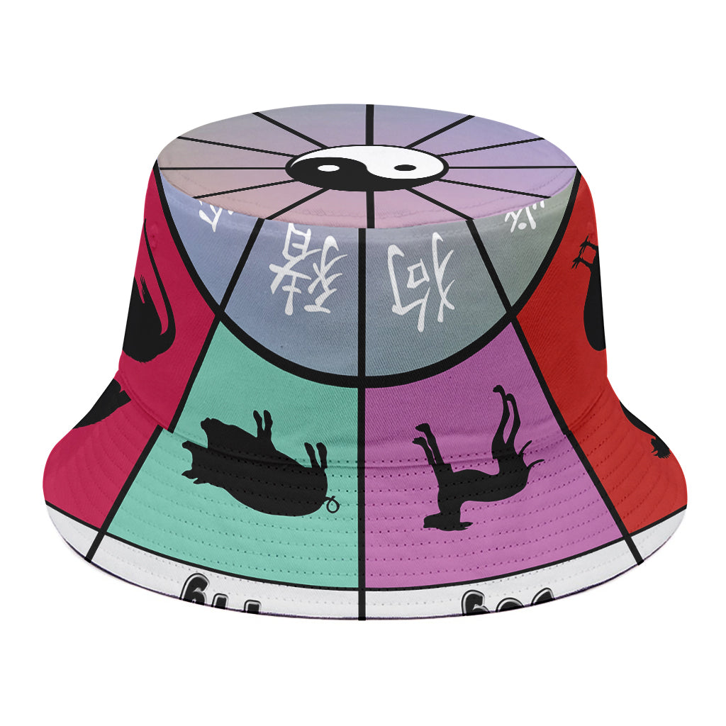 Colourful Chinese Zodiac Wheel Print Bucket Hat