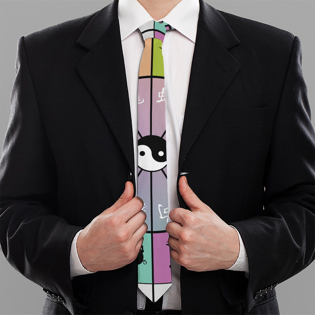 Colourful Chinese Zodiac Wheel Print Necktie