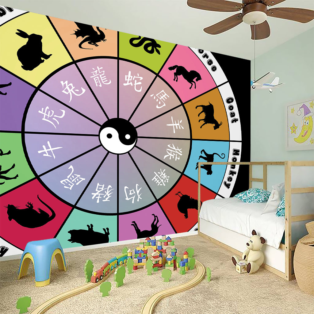 Colourful Chinese Zodiac Wheel Print Wall Sticker