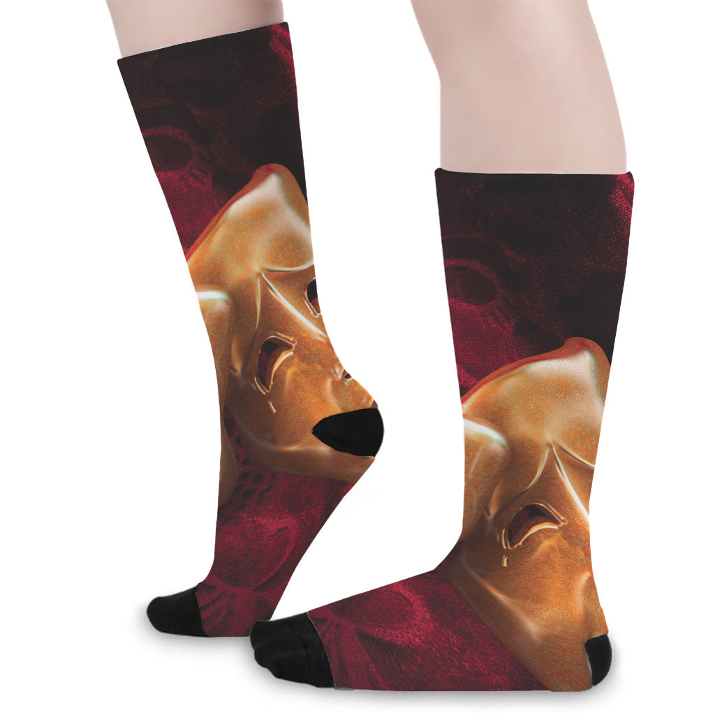 Comedy And Tragedy Theater Masks Print Long Socks