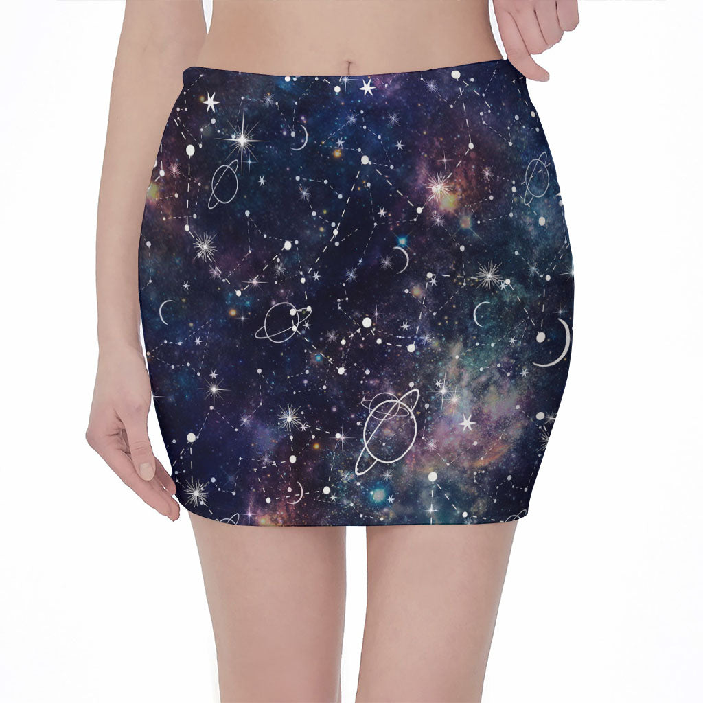 Constellation Galaxy Space Print Pencil Mini Skirt