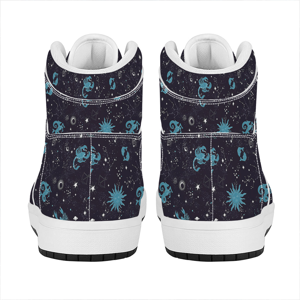 Constellation Zodiac Signs Pattern Print High Top Leather Sneakers