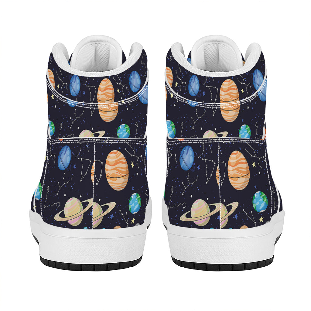 Constellations And Planets Pattern Print High Top Leather Sneakers
