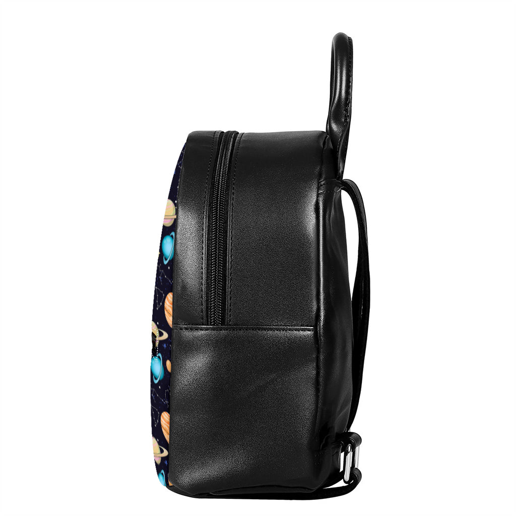 Constellations And Planets Pattern Print Leather Backpack