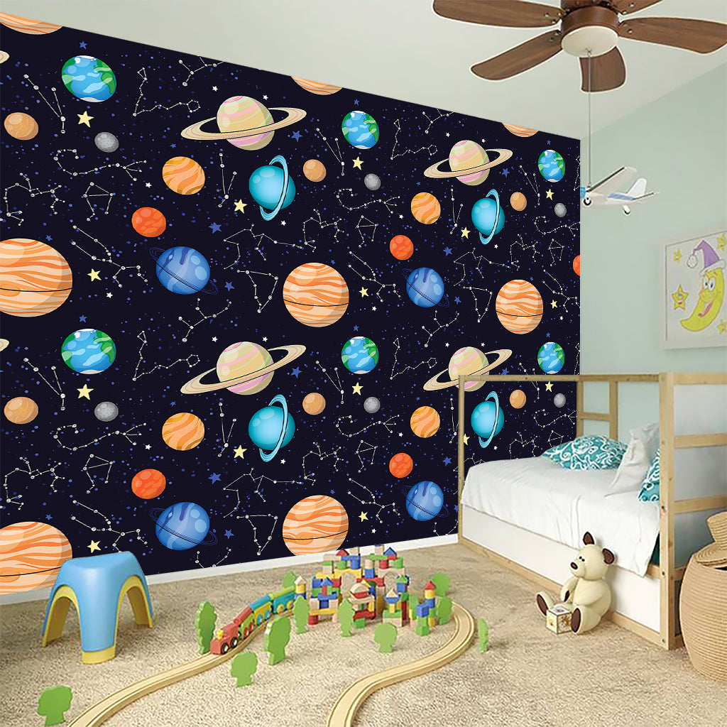 Constellations And Planets Pattern Print Wall Sticker