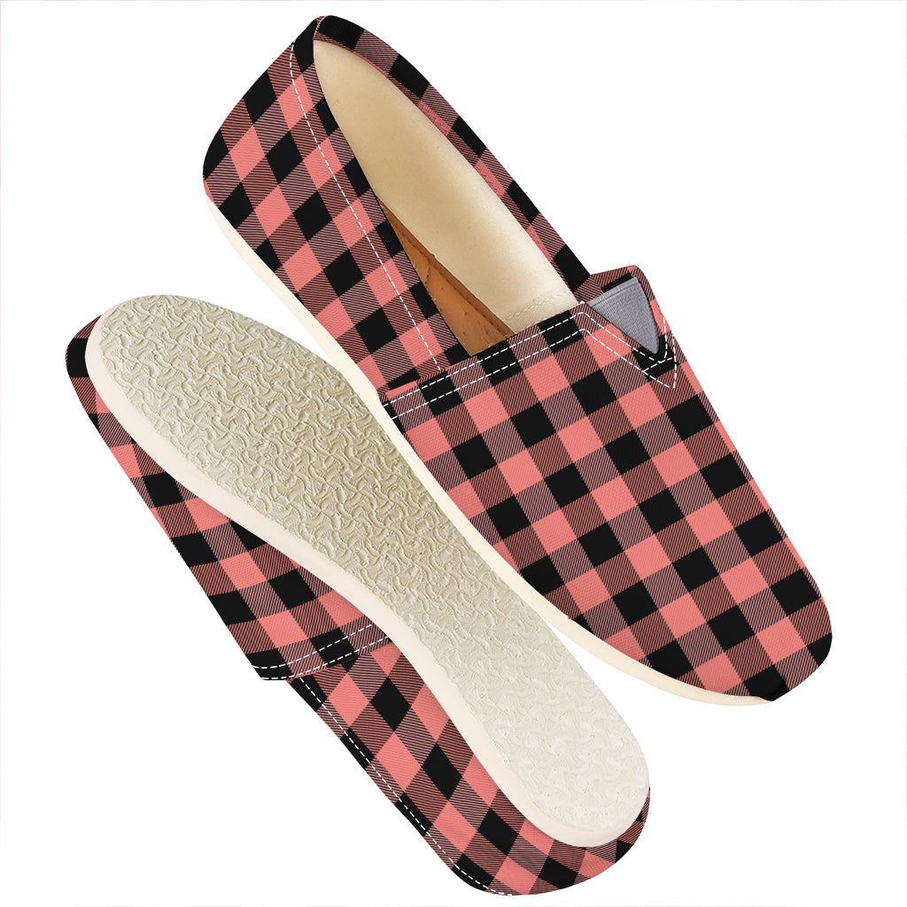 Coral Pink And Black Buffalo Check Print Casual Shoes