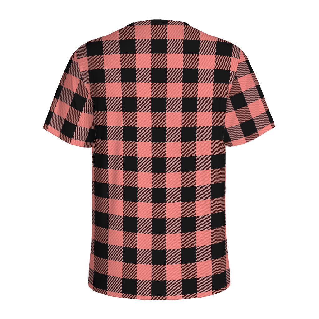 Coral Pink And Black Buffalo Check Print Men's Sports T-Shirt