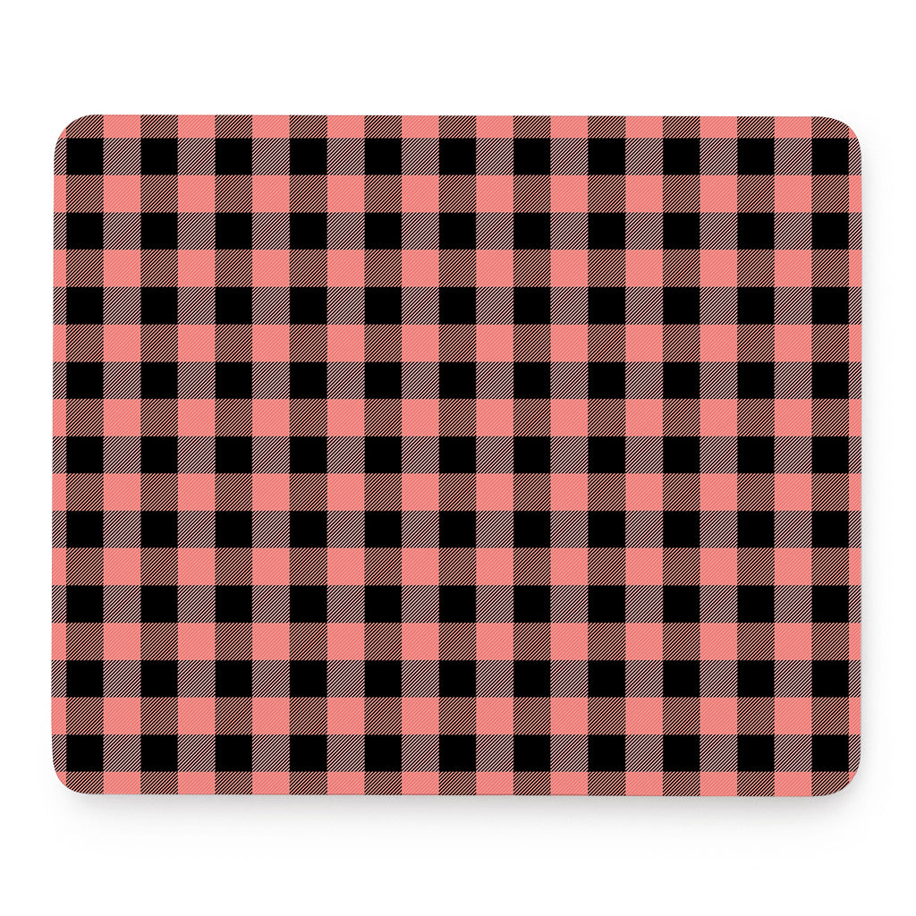 Coral Pink And Black Buffalo Check Print Mouse Pad