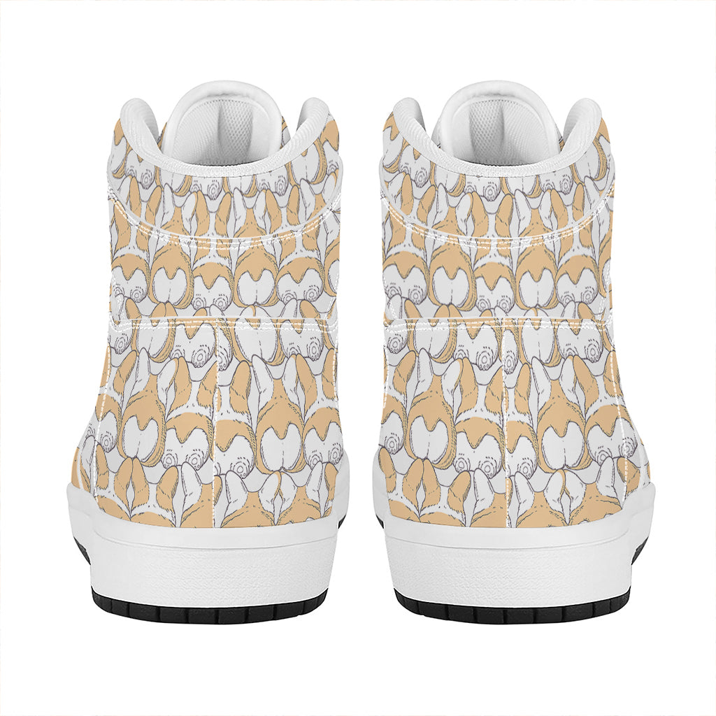 Corgi Butt Pattern Print High Top Leather Sneakers