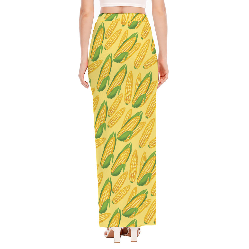 Corn Cob Pattern Print High Slit Maxi Skirt