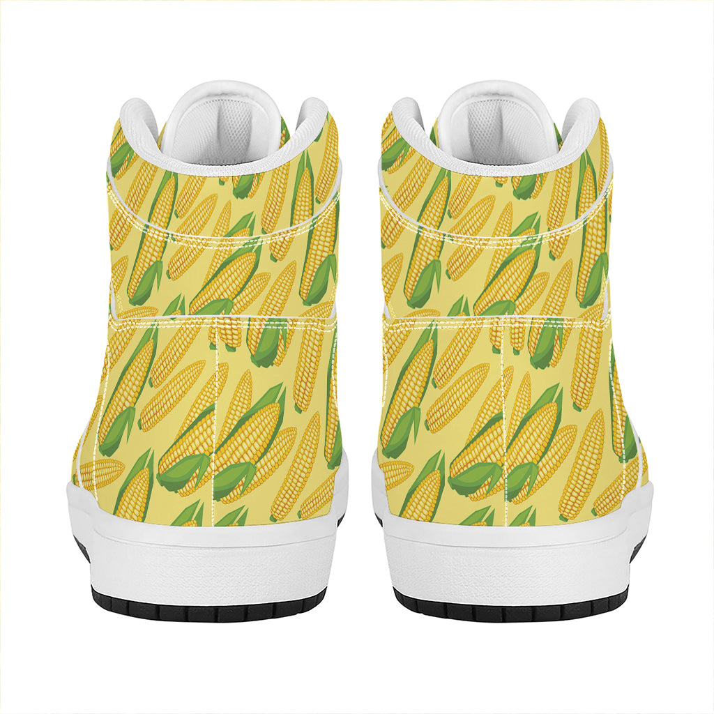 Corn Cob Pattern Print High Top Leather Sneakers