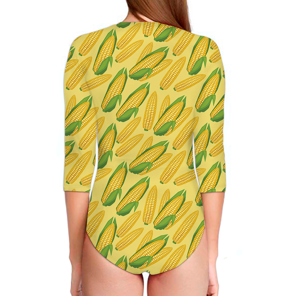 Corn Cob Pattern Print Long Sleeve Swimsuit