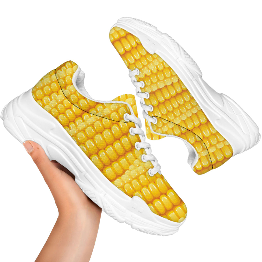 Corn Pattern Print White Chunky Shoes
