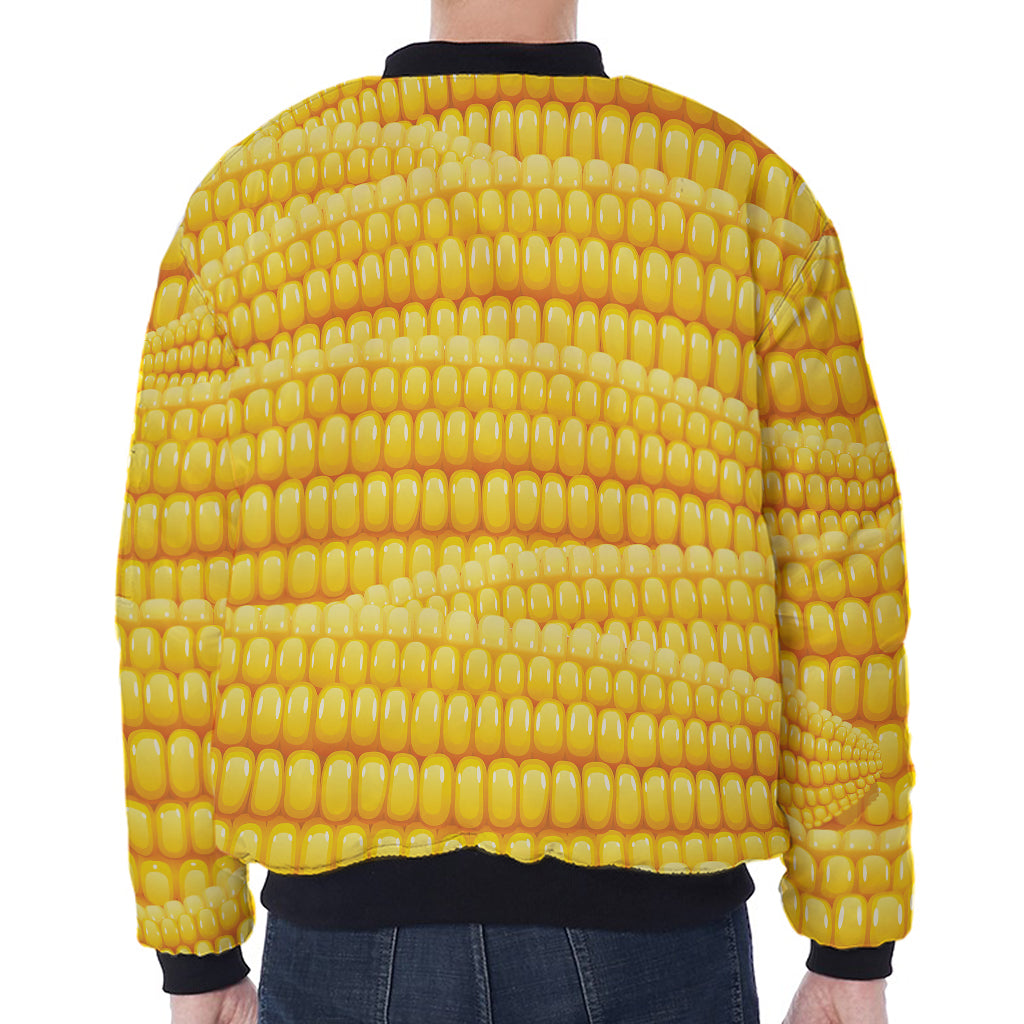 Corn Pattern Print Zip Sleeve Bomber Jacket