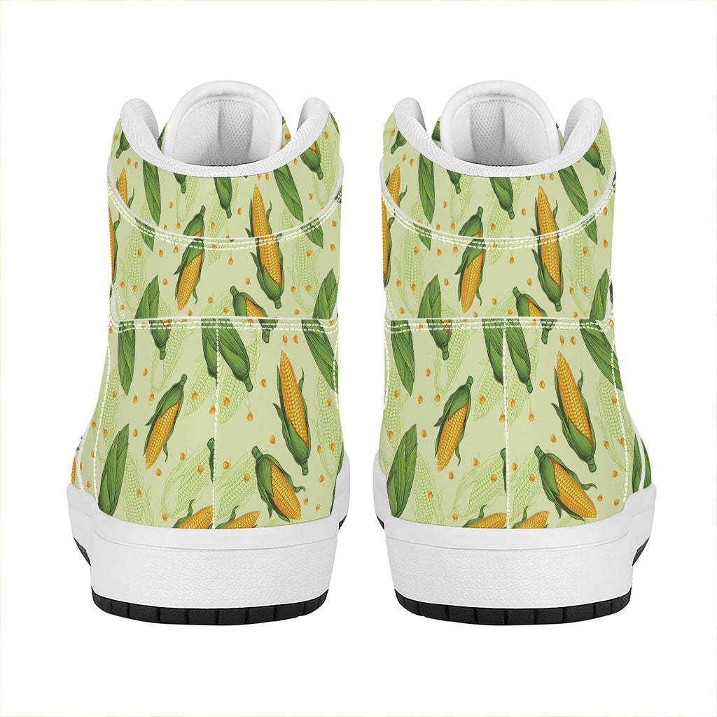 Corncob Pattern Print High Top Leather Sneakers