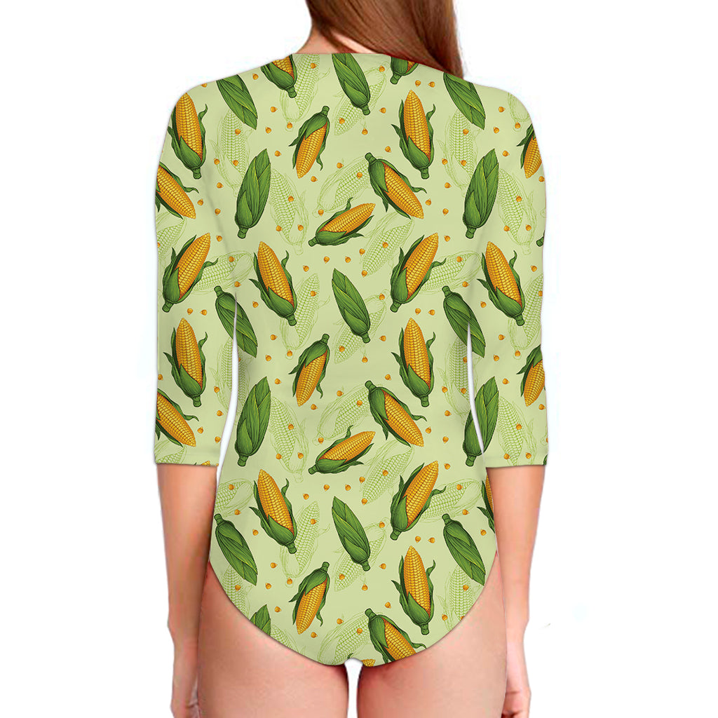 Corncob Pattern Print Long Sleeve Swimsuit
