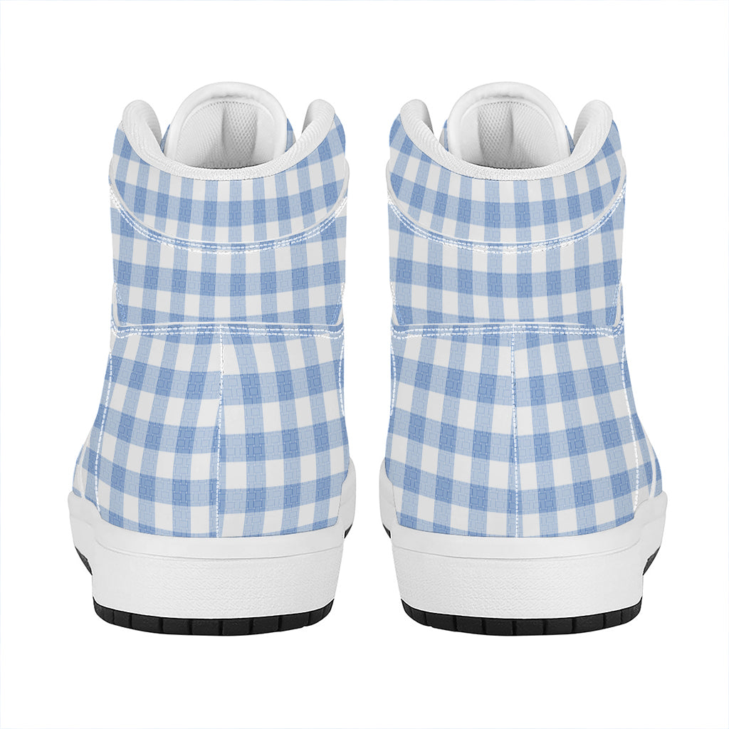 Cornflower Blue And White Gingham Print High Top Leather Sneakers
