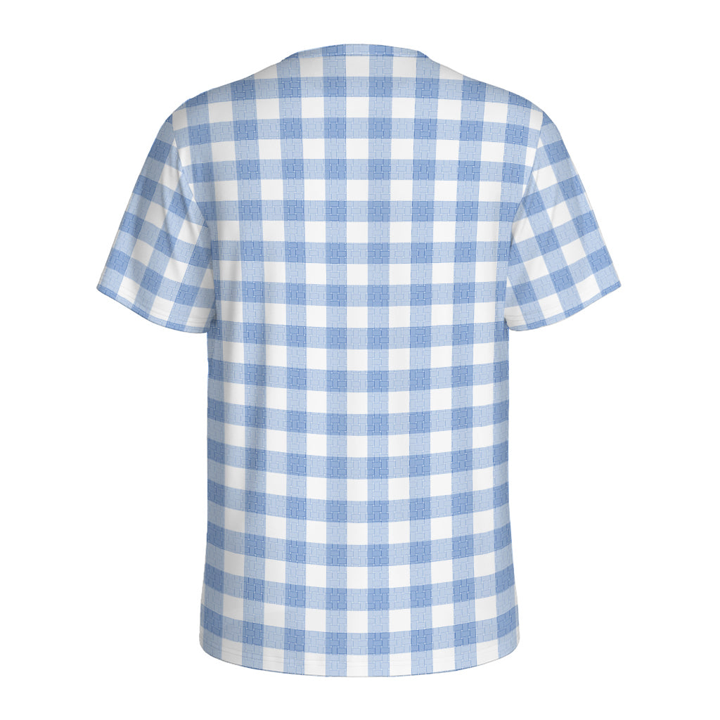 Cornflower Blue And White Gingham Print Men's Sports T-Shirt