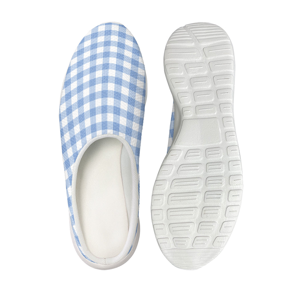 Cornflower Blue And White Gingham Print Mesh Casual Shoes