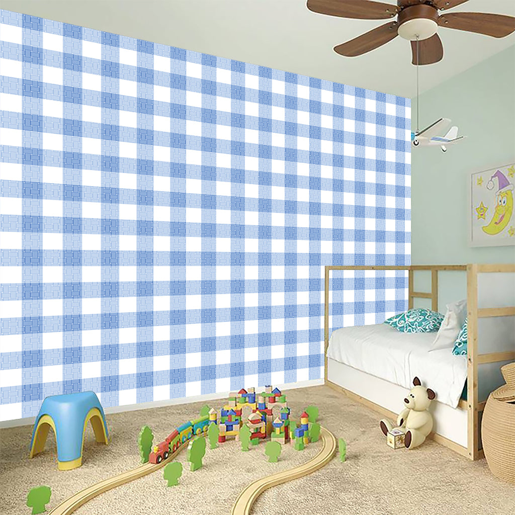 Cornflower Blue And White Gingham Print Wall Sticker