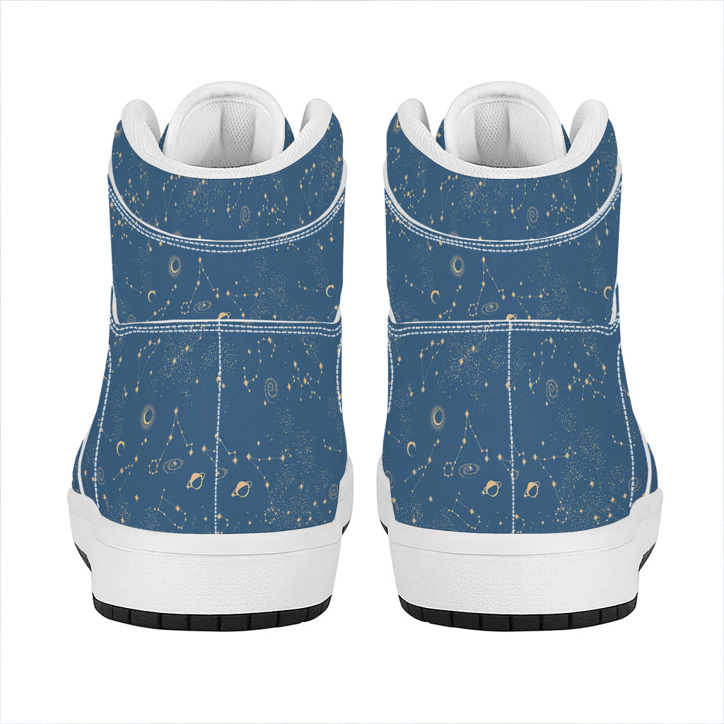 Cosmic Constellation Pattern Print High Top Leather Sneakers
