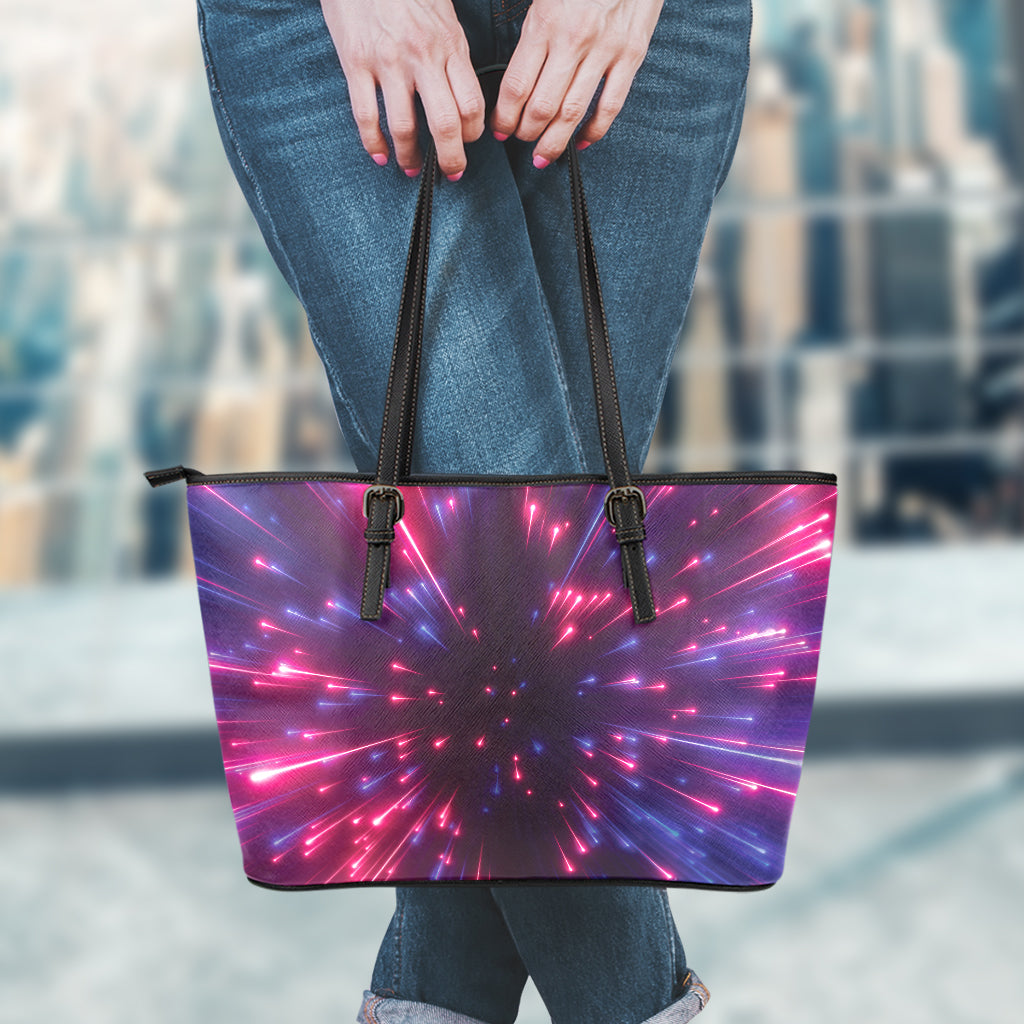 Cosmic Hyperspace Print Leather Tote Bag