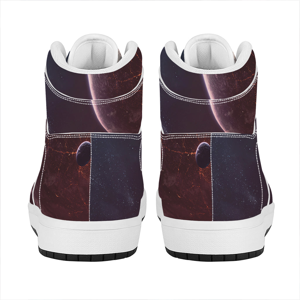 Cosmic Space Print High Top Leather Sneakers