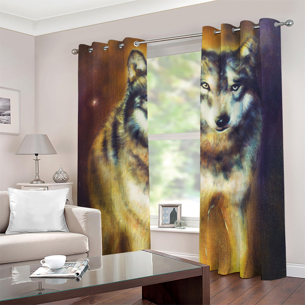 Cosmic Wolf Portrait Print Grommet Curtains