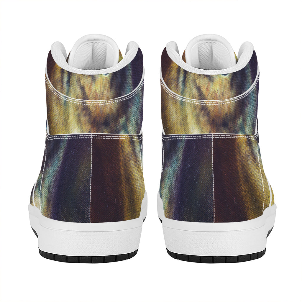 Cosmic Wolf Portrait Print High Top Leather Sneakers