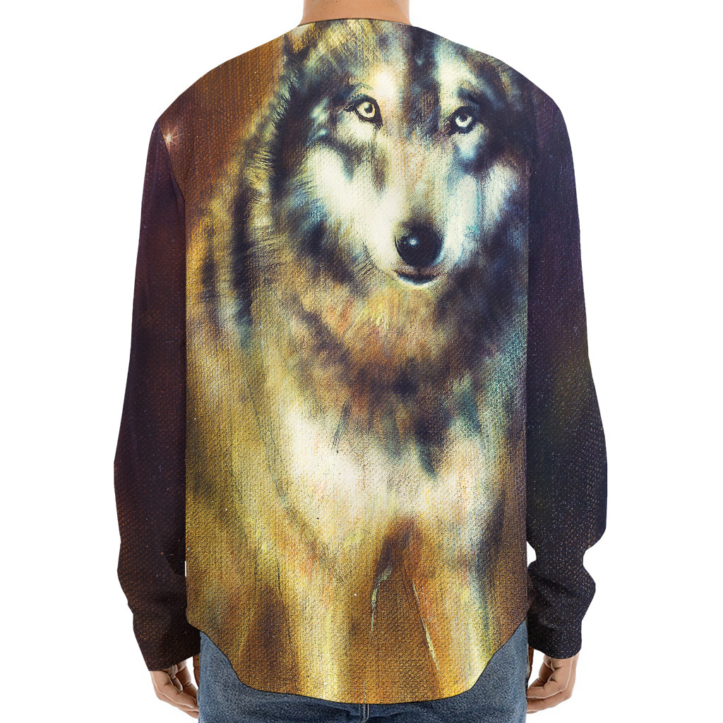 Cosmic Wolf Portrait Print Long Sleeve Baseball Jersey