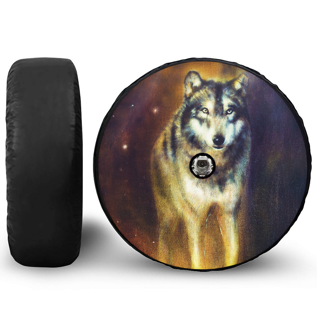 Cosmic Wolf Portrait Print Tire Cover With Camera Hole