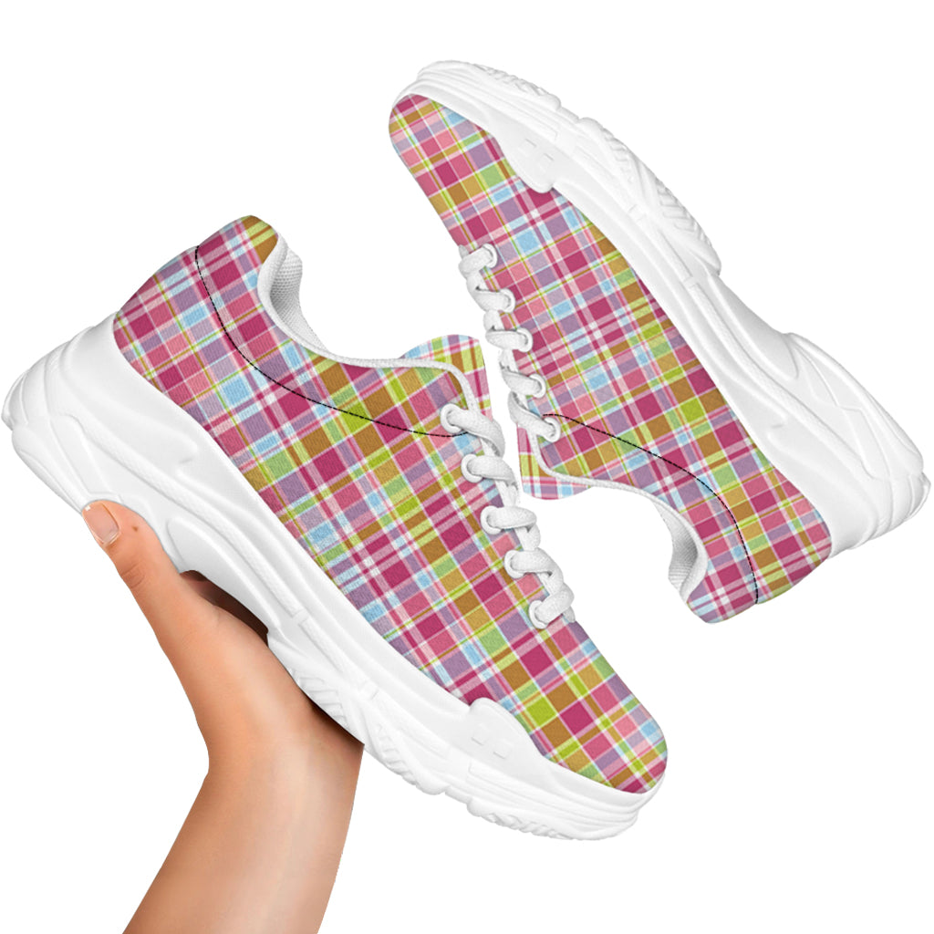 Cotton Candy Pastel Plaid Pattern Print White Chunky Shoes