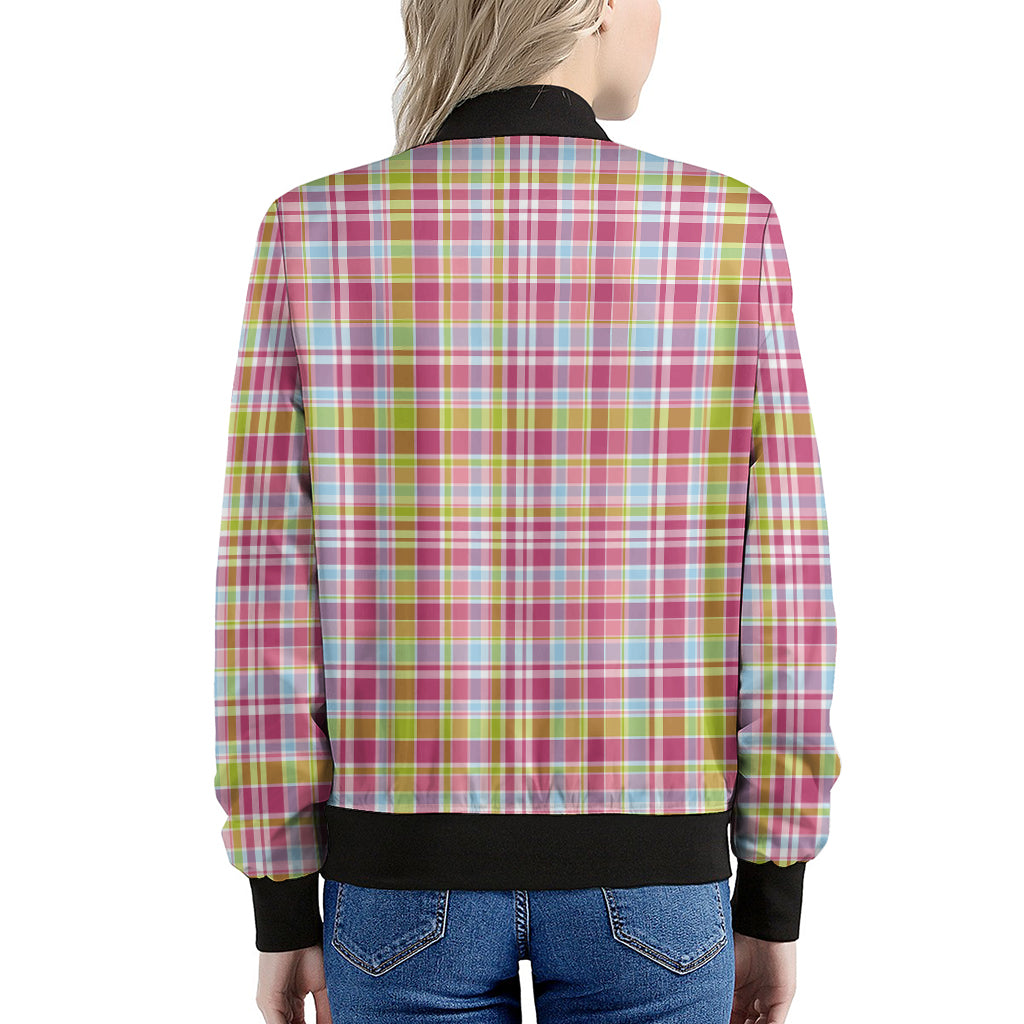 Cotton Candy Pastel Plaid Pattern Print Women's Bomber Jacket