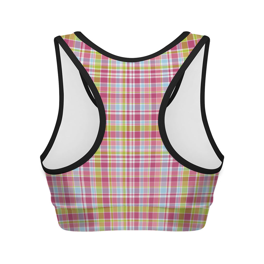 Cotton Candy Pastel Plaid Pattern Print Women's Sports Bra