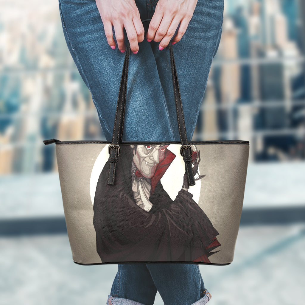 Count Dracula Print Leather Tote Bag