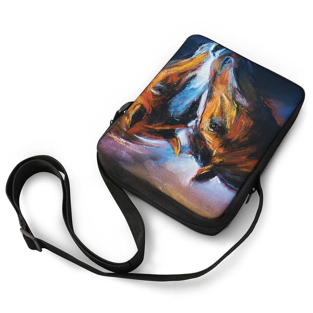 Couple Horses Painting Print Rectangular Crossbody Bag