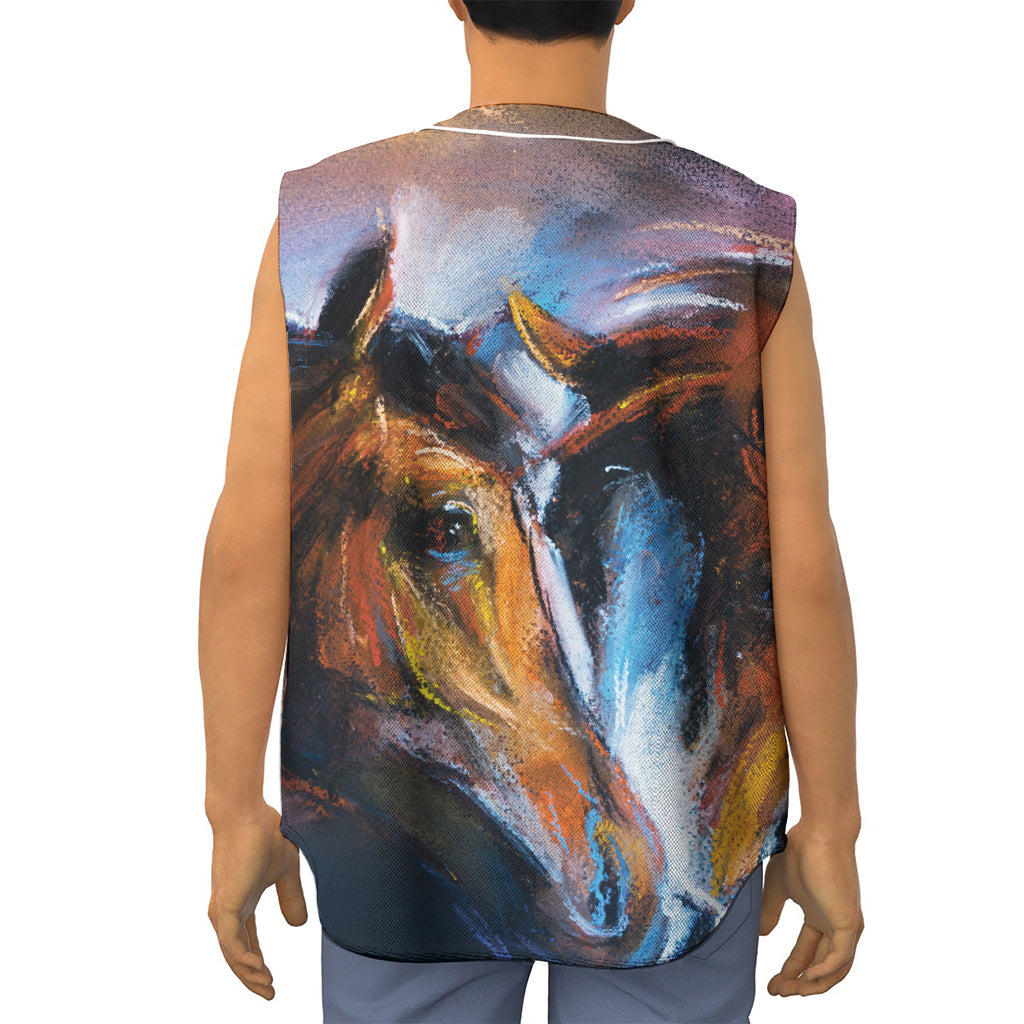 Couple Horses Painting Print Sleeveless Baseball Jersey