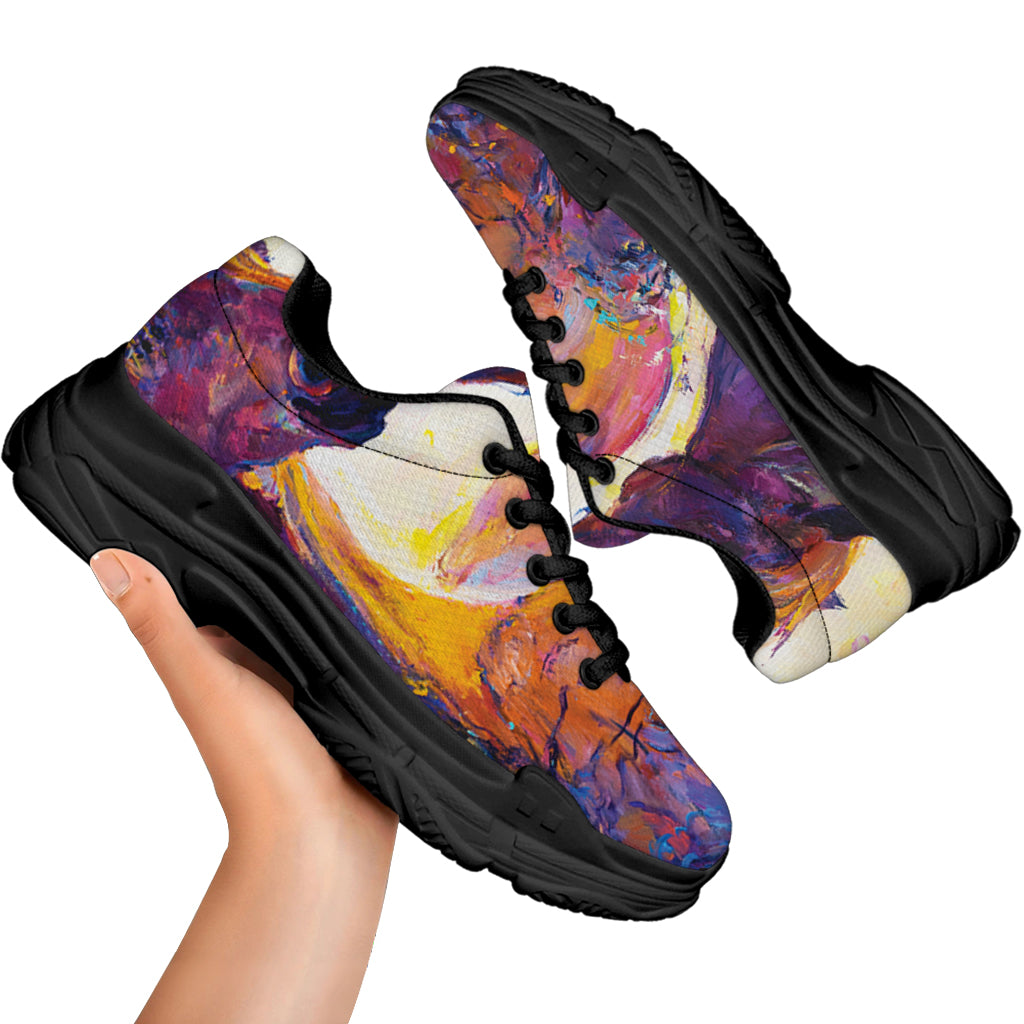 Couple Horses Portrait Print Black Chunky Shoes