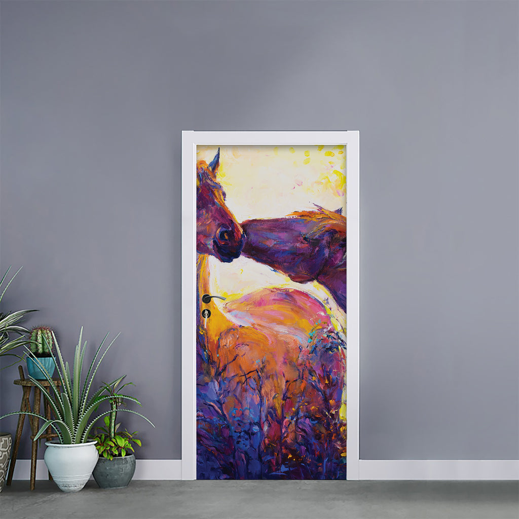 Couple Horses Portrait Print Door Sticker