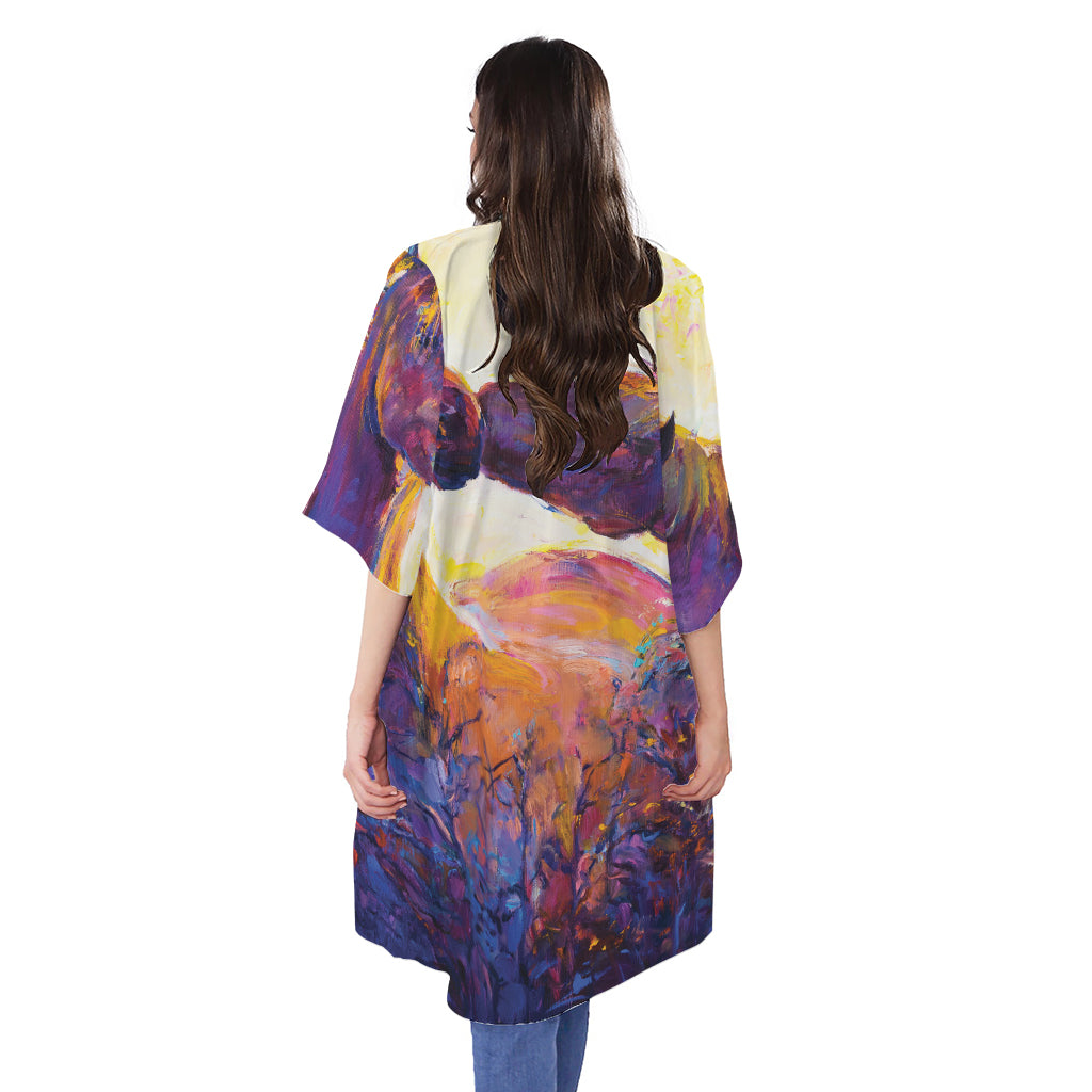 Couple Horses Portrait Print Open Front Beach Cover Up