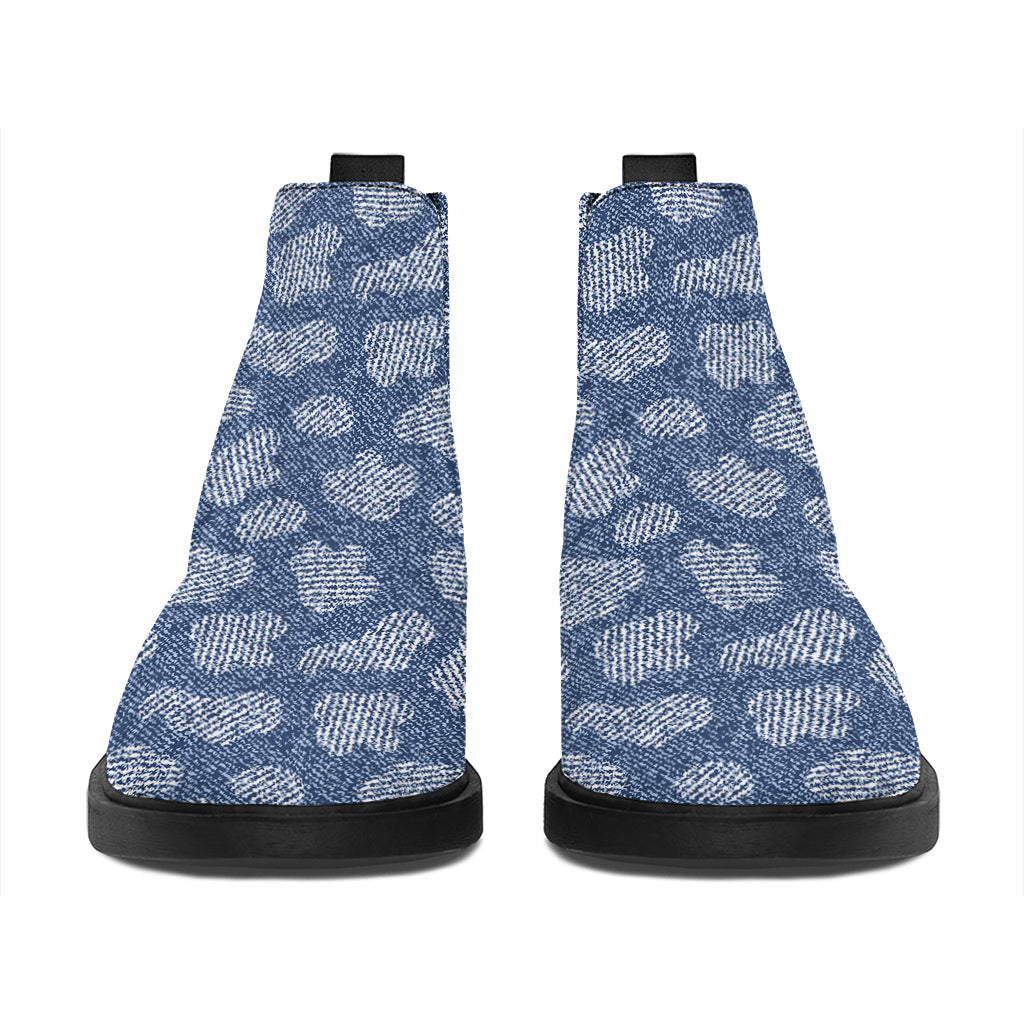 Cow Denim Jeans Pattern Print Flat Ankle Boots